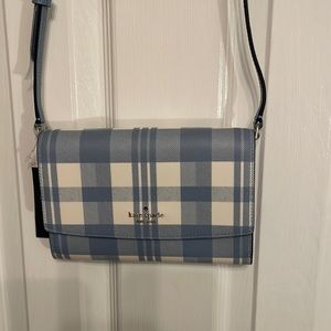 NWT Kate Spade gingham crossbody, blue multi, perry, still in packaging